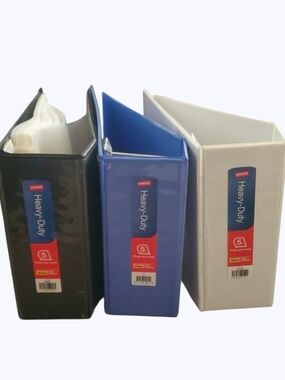 Staples Heavy Duty View Binders in black, blue, and white Used In Vguc Set Of 3